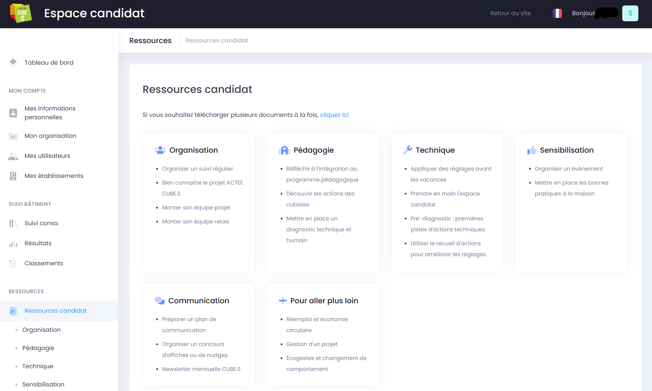 Accès aux ressources sur l'espace candidat